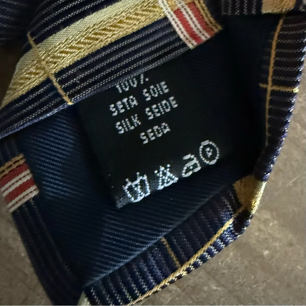 Vintage Valentino Men's Tie with Blue and yellow Stripes silk